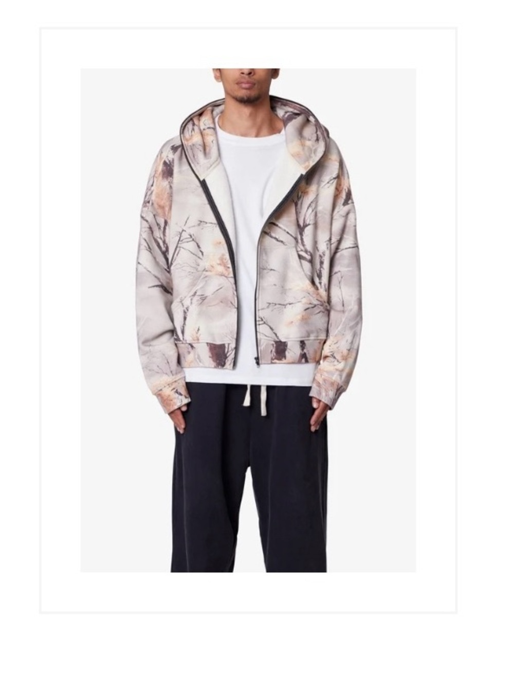 MNML Men's Hooded Zip Jacket - Beige & Light Brown Print